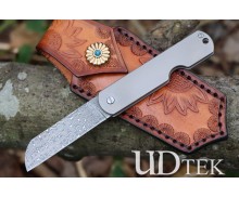Portable no lock Damascus Small Fruit Knife with leather bag UD407691